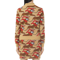 HONEY BEIGE Pull en jacquard de laine technique avec tigre