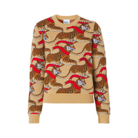 HONEY BEIGE Pull en jacquard de laine technique avec tigre