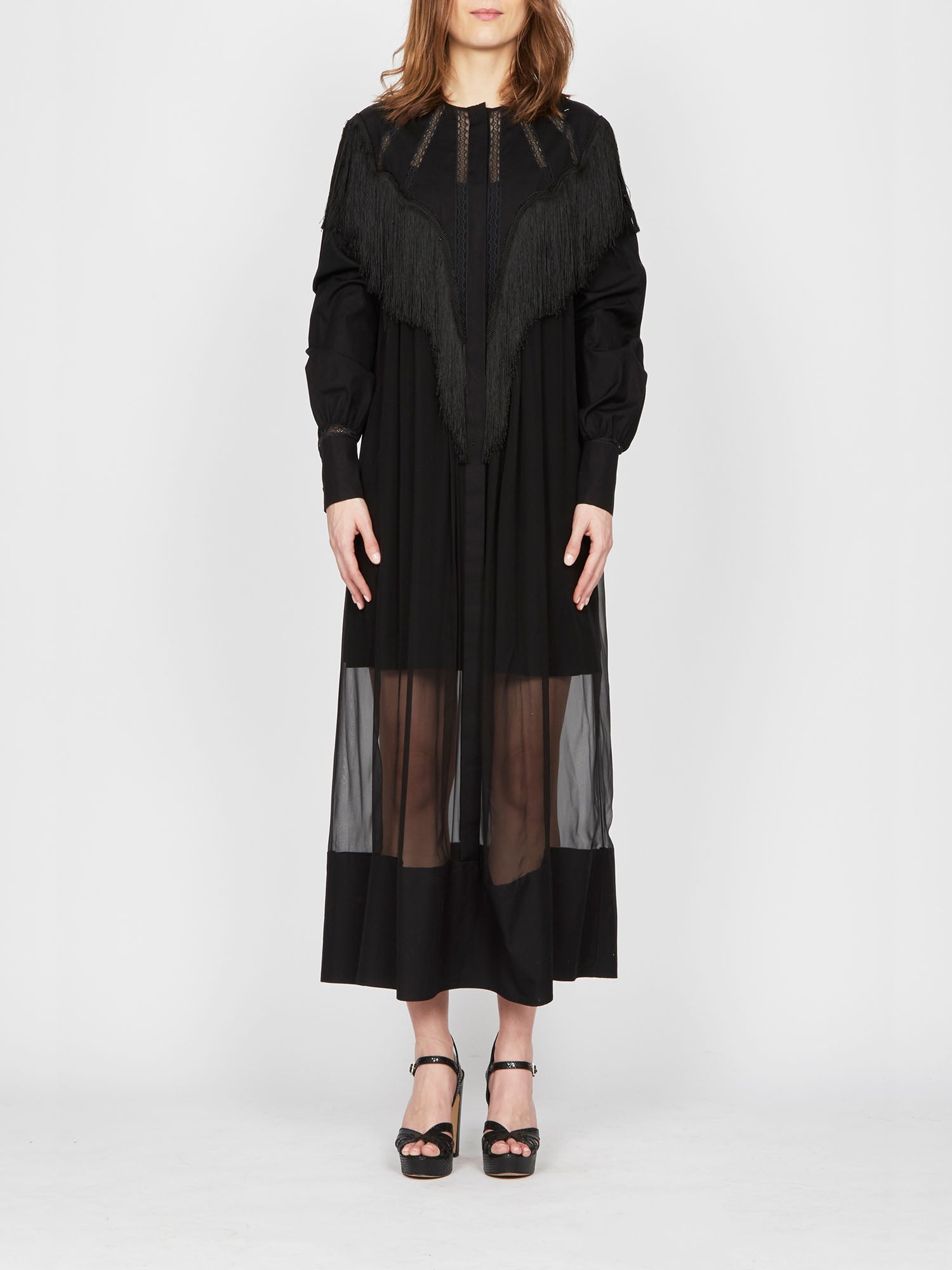 Robe mi-longue A.Ferretti jeu de tranprence en soie  - Noir