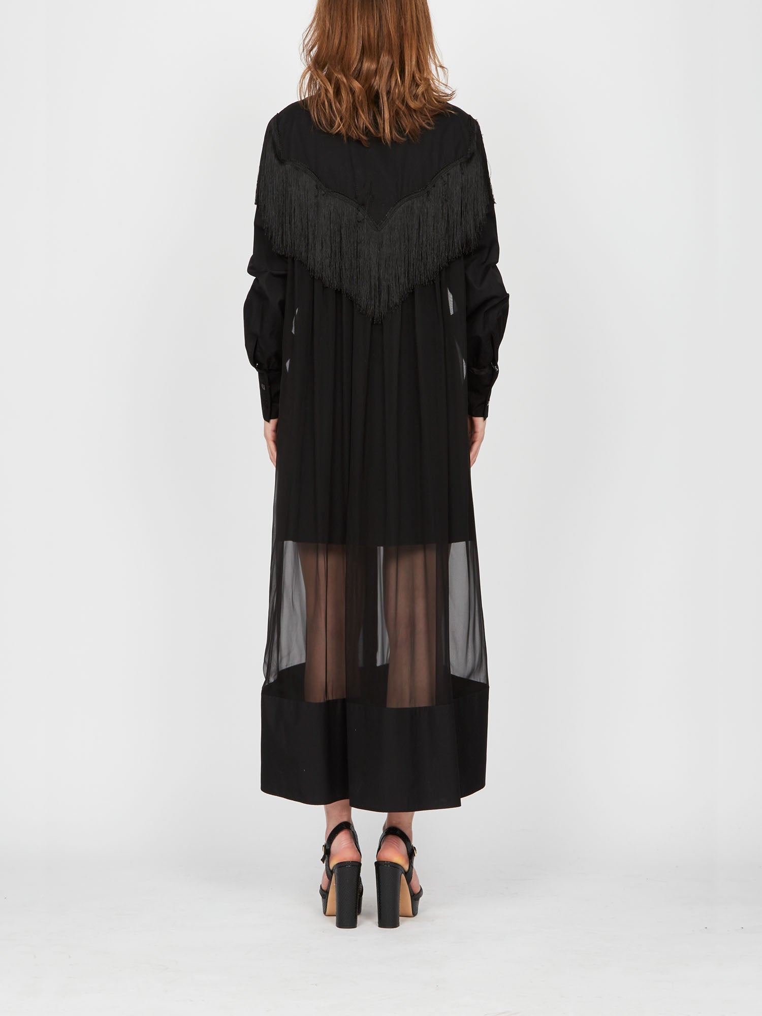 Robe mi-longue A.Ferretti jeu de tranprence en soie  - Noir