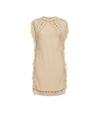 Robe pull sans manches à détails frangés - Beige