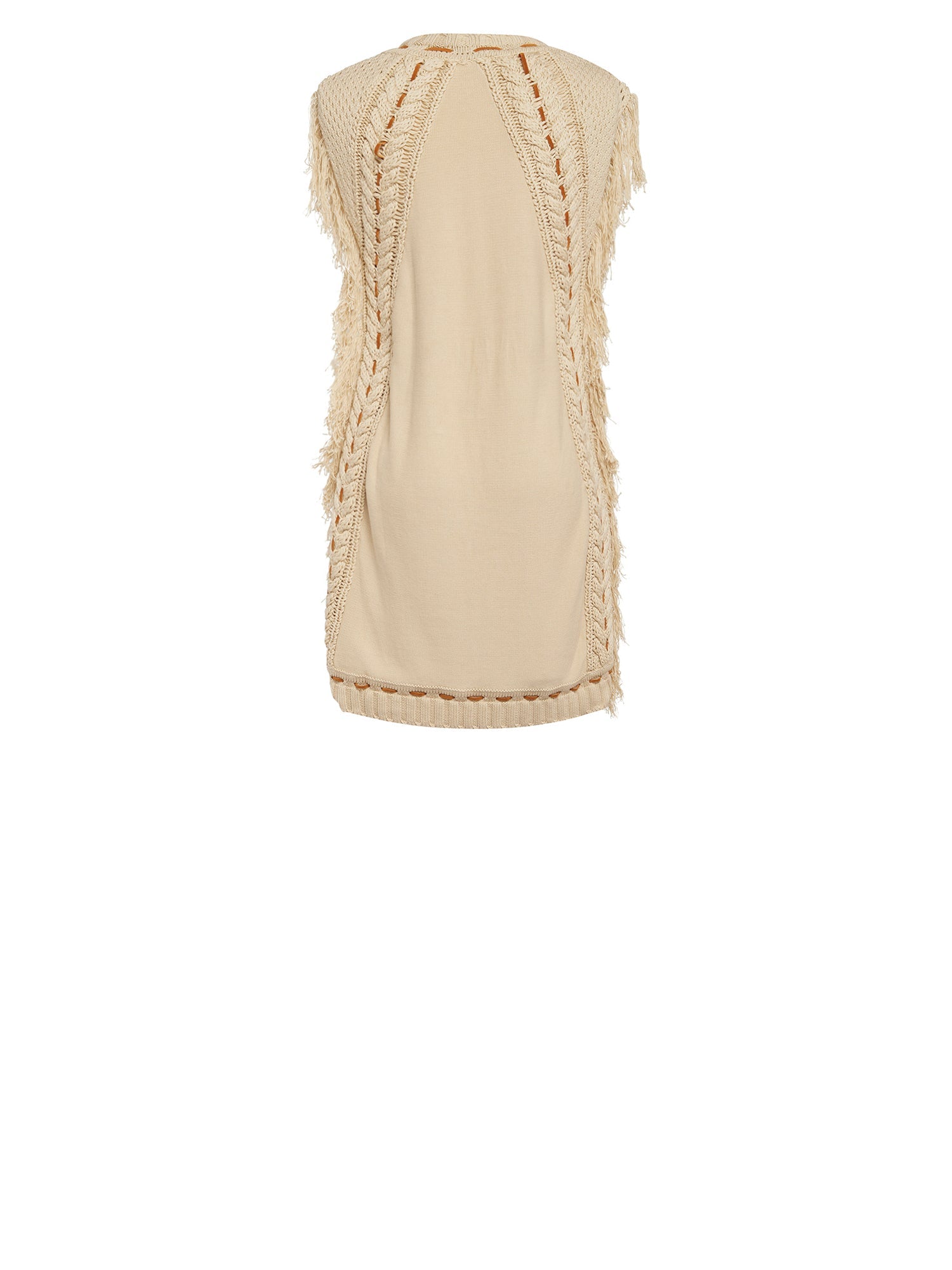 Robe pull sans manches à détails frangés - Beige