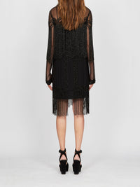 Robe mi-longue A.Ferretti jeu de transparence & sequins en soie  - Noir