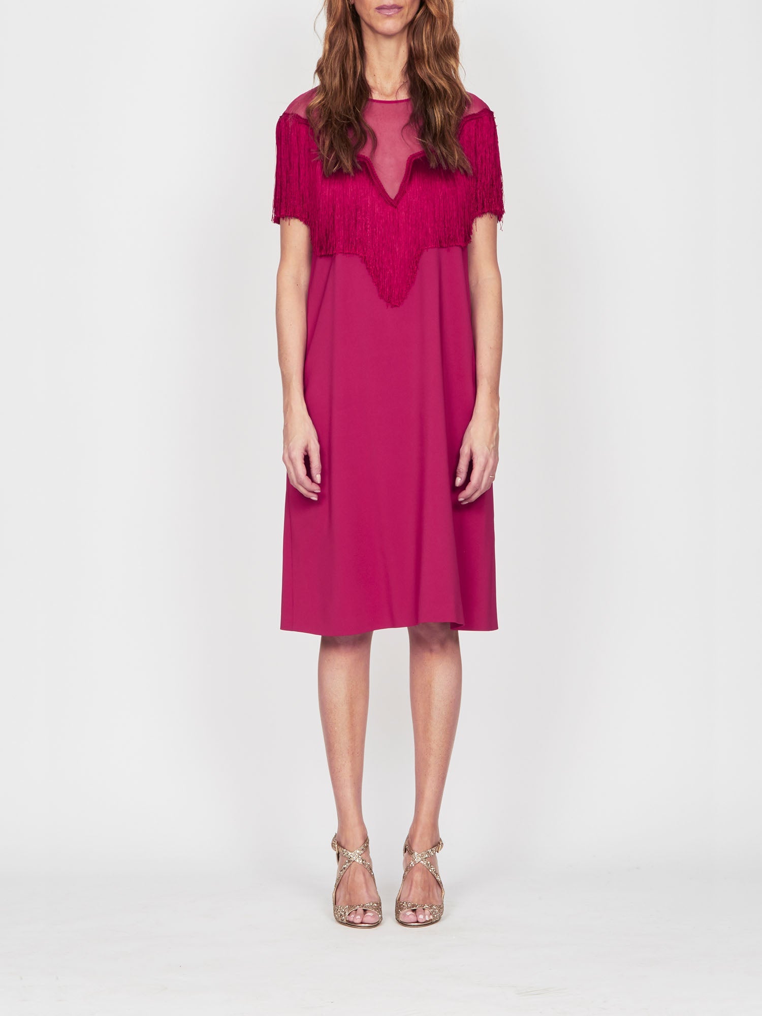 Robe A.Ferretti décolleté semi-transparent - Rouge