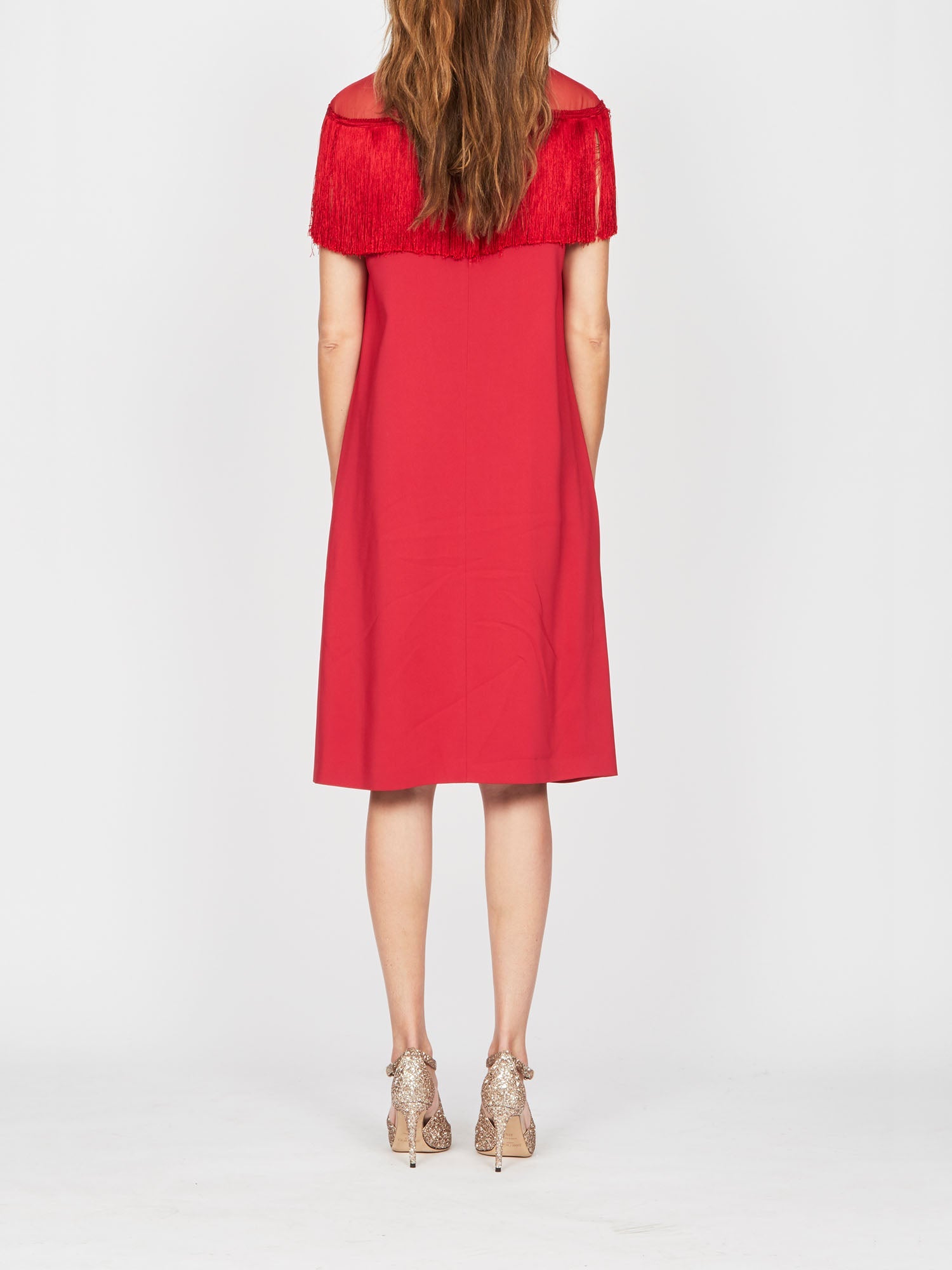 Robe A.Ferretti décolleté semi-transparent - Rouge