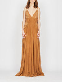 Robe longue A.Ferretti dos nu en soie  - Beige