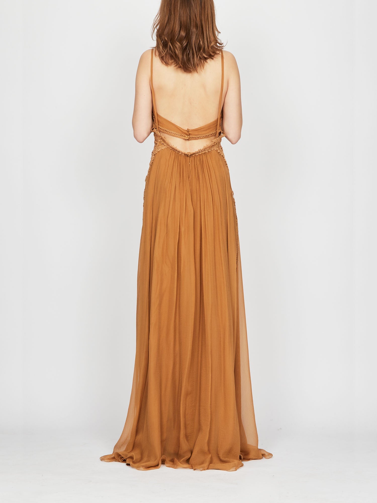 Robe longue A.Ferretti dos nu en soie  - Beige