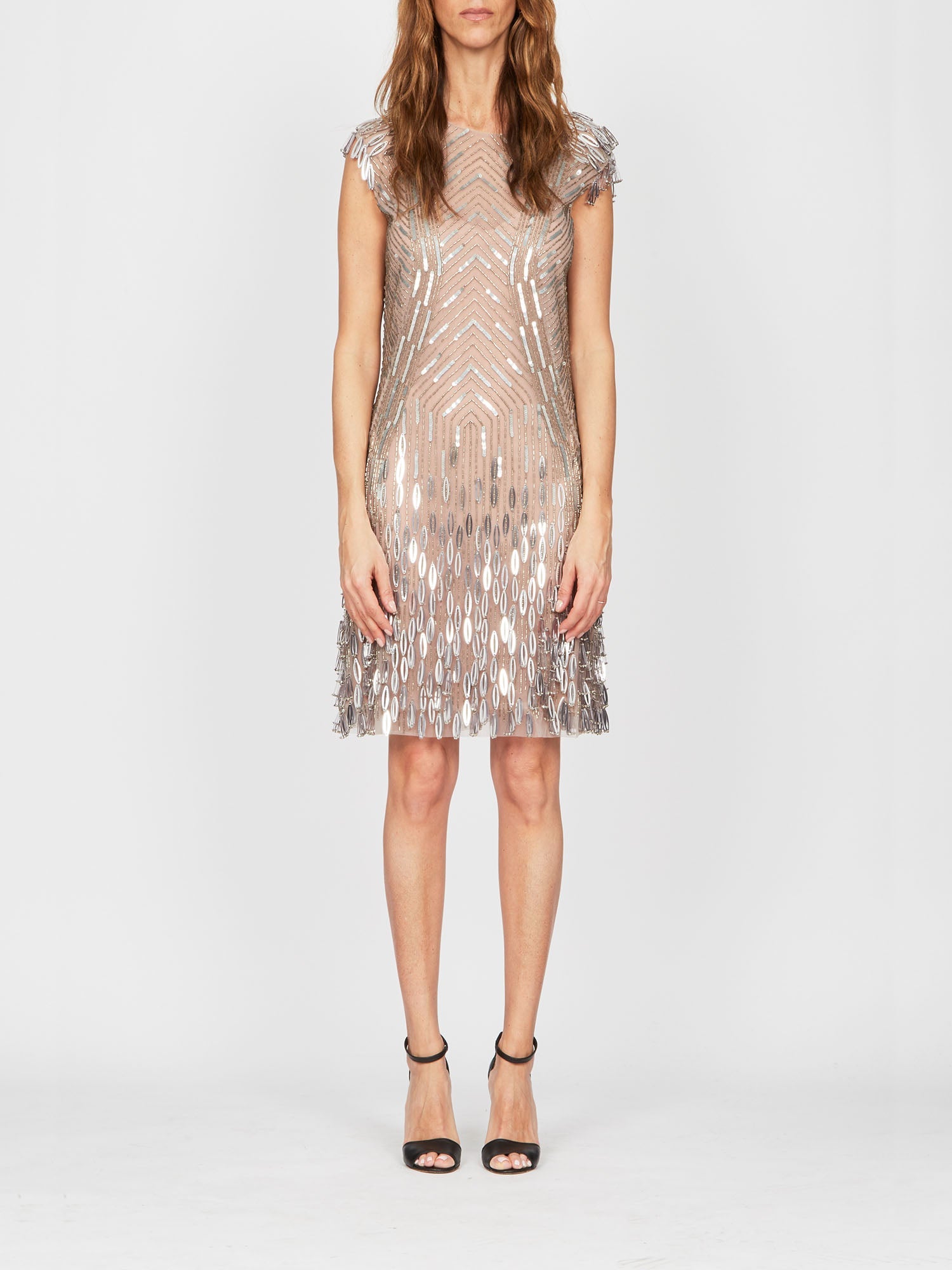 Robe courte A.Ferretti épaulettes en sequins - Gris