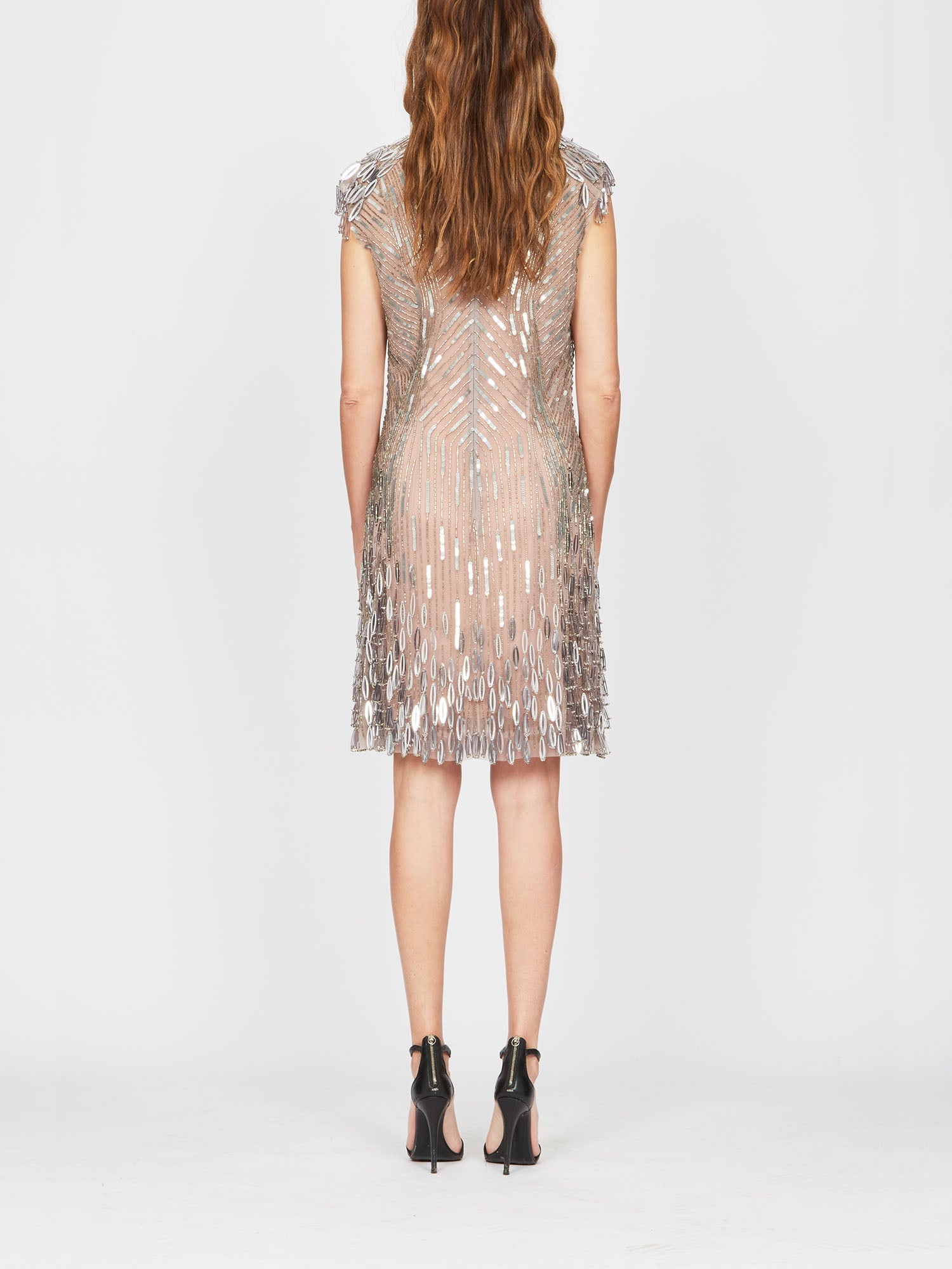 Robe courte A.Ferretti épaulettes en sequins - Gris