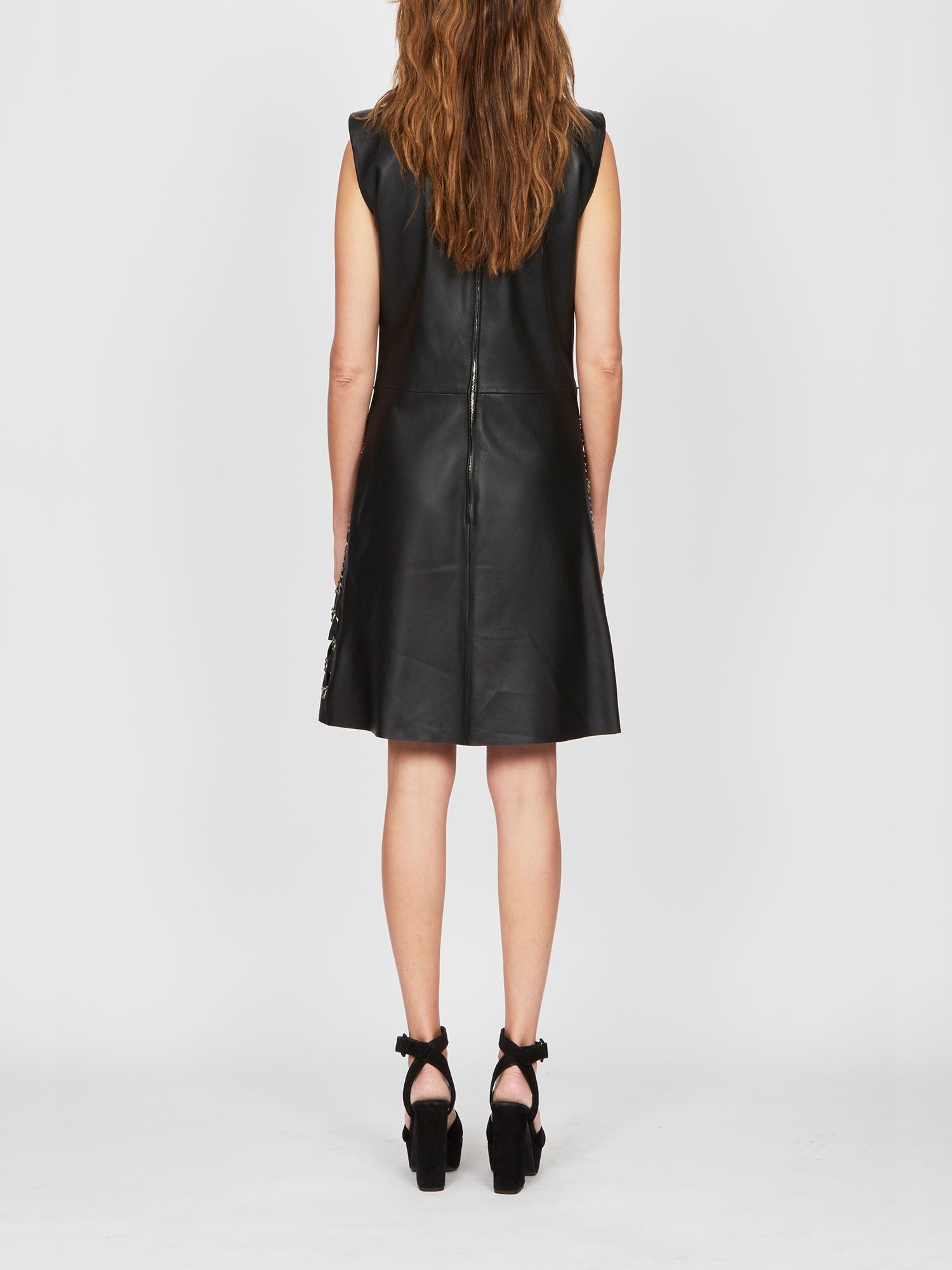 Robe A.Ferretti brodé en cuir - Noir