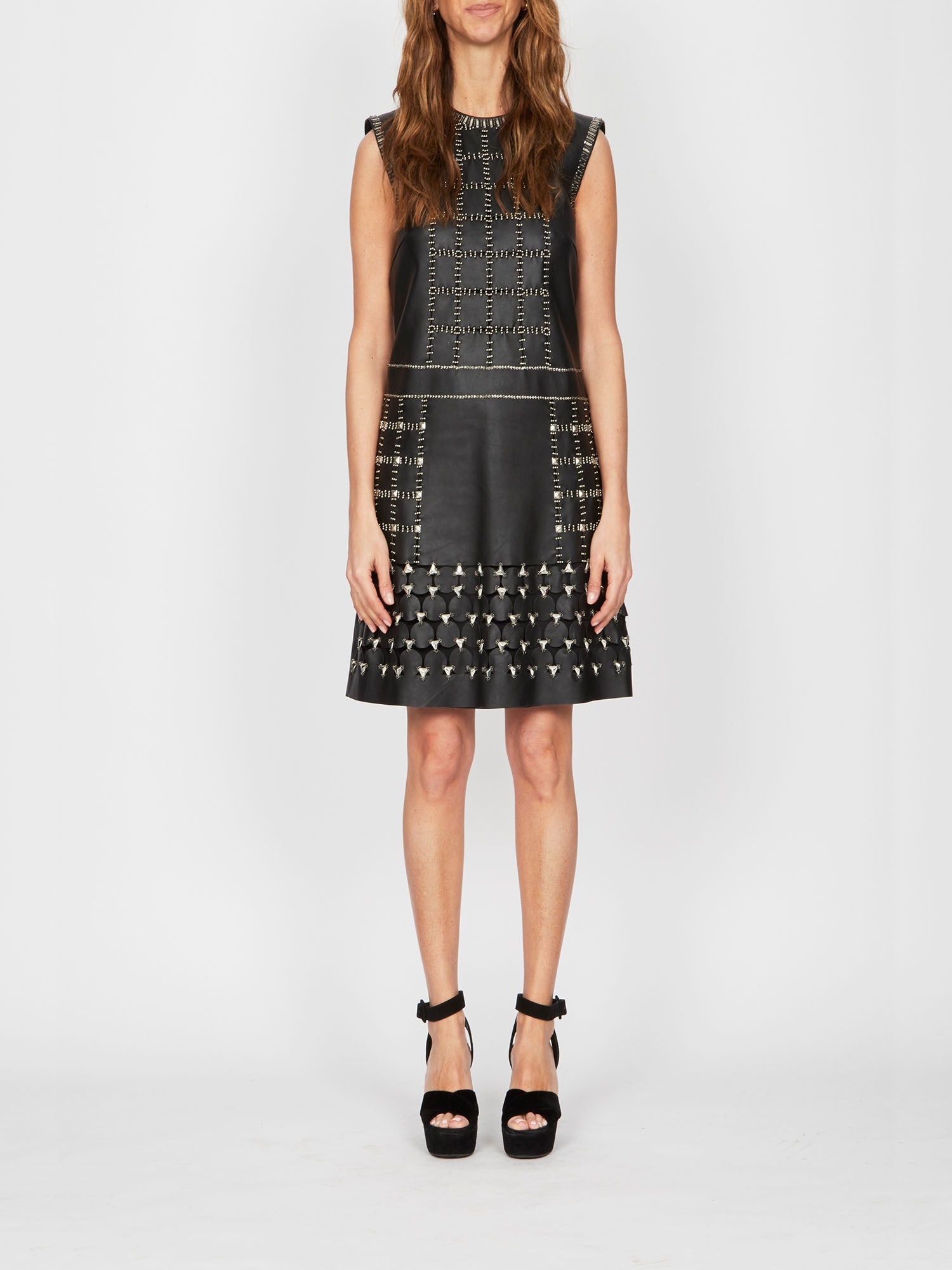 Robe A.Ferretti brodé en cuir - Noir