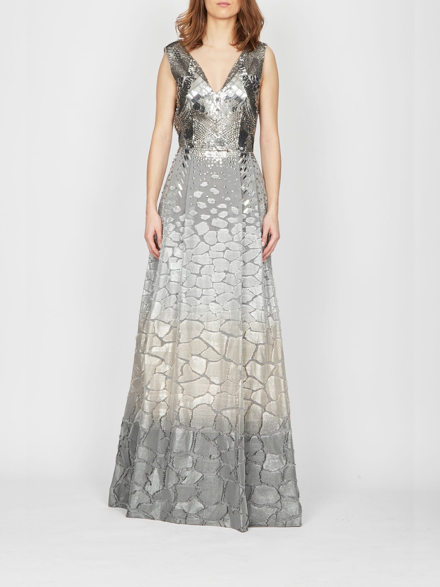 Robe longue A.Ferretti bustier à sequins en soie - Argent