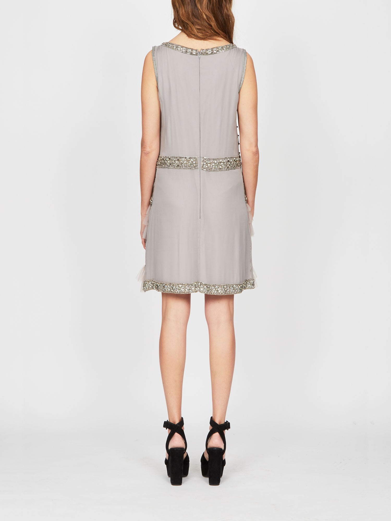 Robe courte A.Ferretti brodé en soie  - Gris