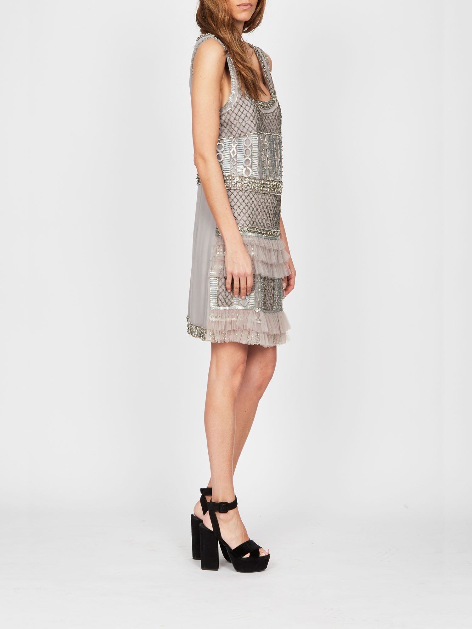 Robe courte A.Ferretti brodé en soie  - Gris