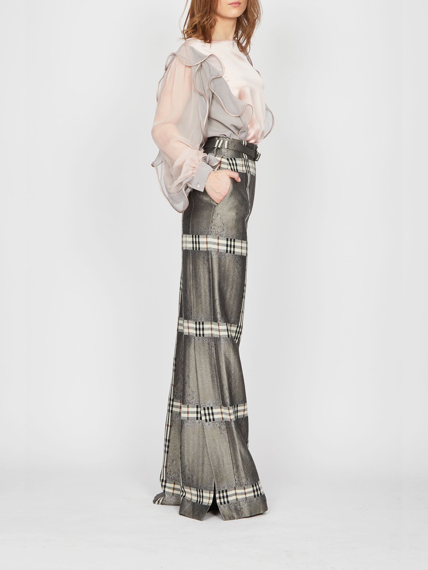 Chemise A.Ferretti manches volantées en soie  - Rose