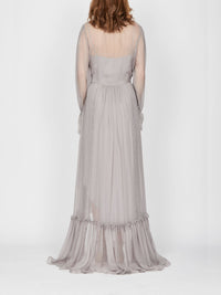 Robe longue A.Ferretti à volants en soie  - Gris