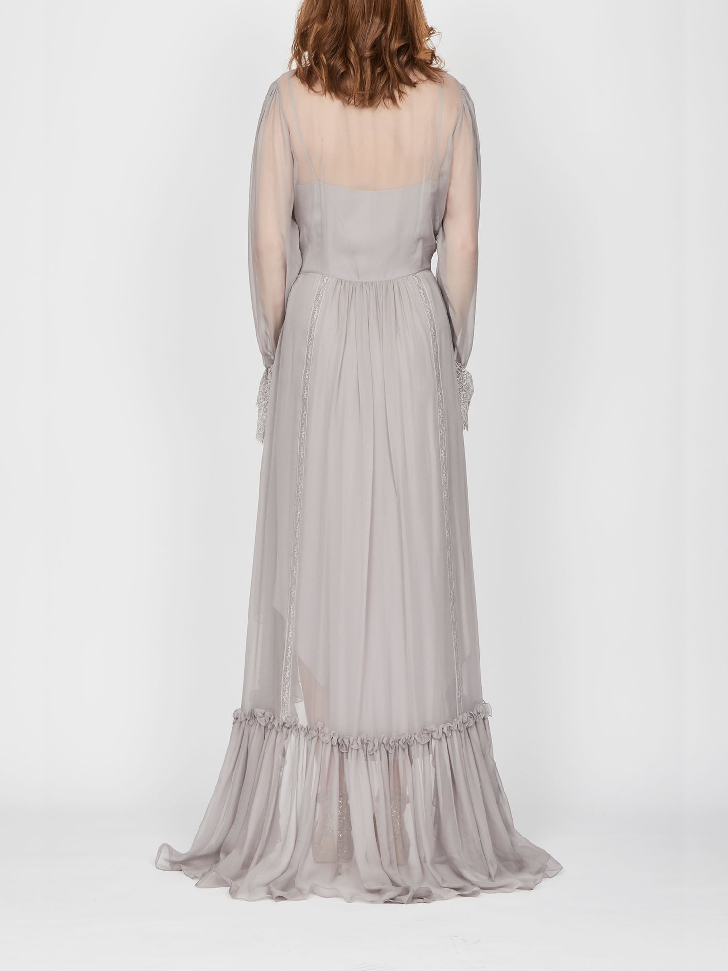 Robe longue A.Ferretti à volants en soie  - Gris