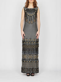 Robe mi-longue A.Ferretti détails à strass - Noir