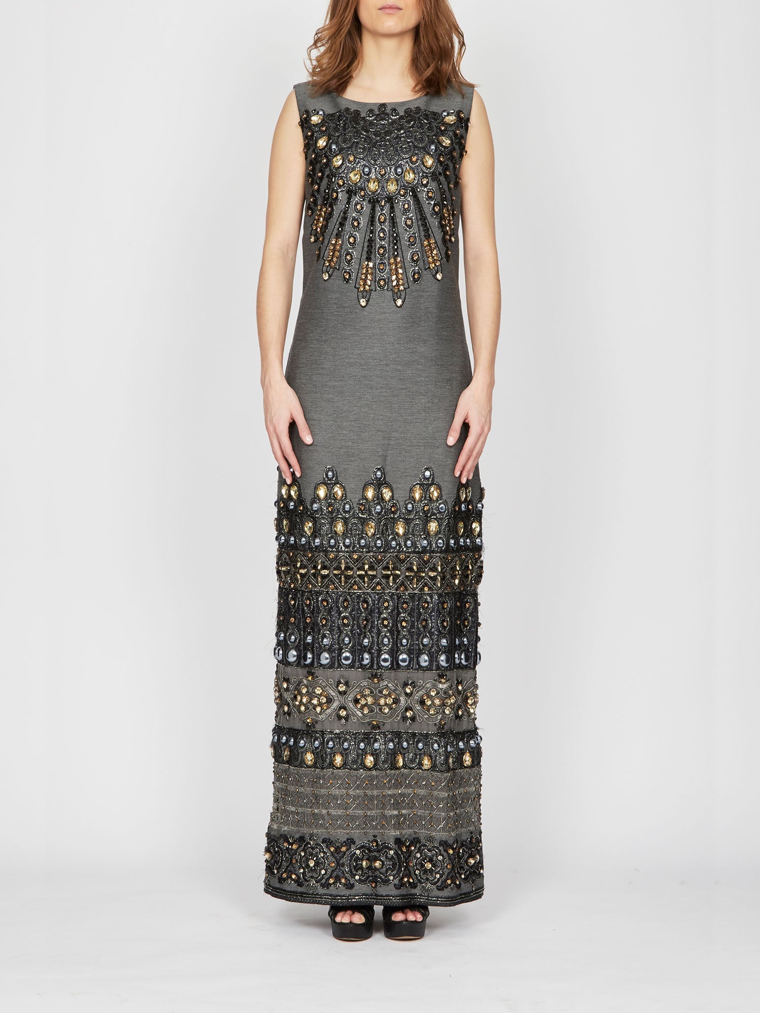 Robe mi-longue A.Ferretti détails à strass - Noir