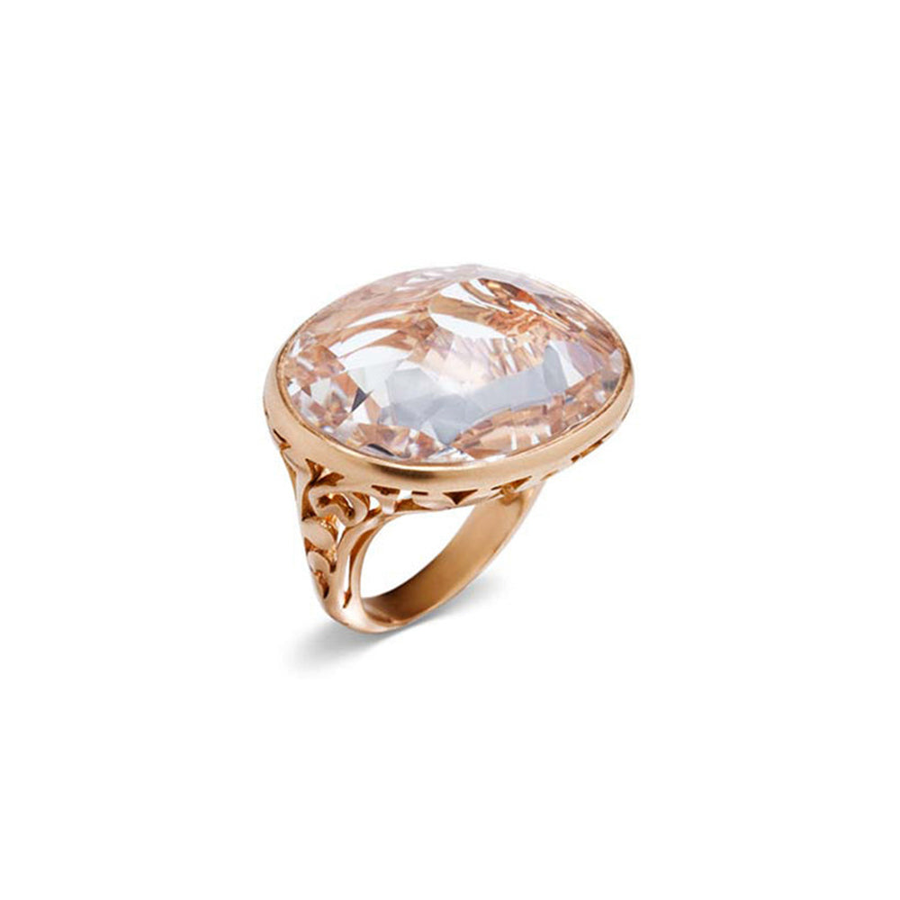 Bague Arabesque en Or Rose 18K & Cristal de Roche