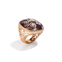 Bague Victoria en Or Rose 18K & Pierre de jais et Cristal de Roche