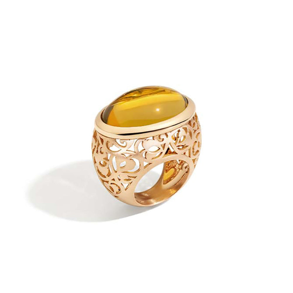 Bague Arabesque en Or Rose 18K & Ambre