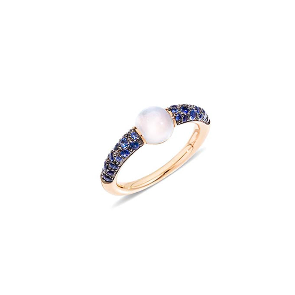 Bague M'Ama Non M'Ama en Or Rose 18K & Pierre de Lune et Saphir Blanc