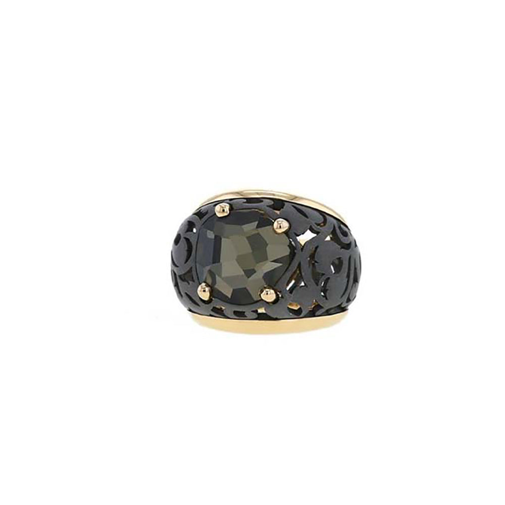 Bague Arabesque en Or Rose 18K & Quartz Fumé Titane et Pyrite