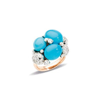 Bague Capri en Or Blanc & Rose 18K & Diamant Blanc et Turquoise