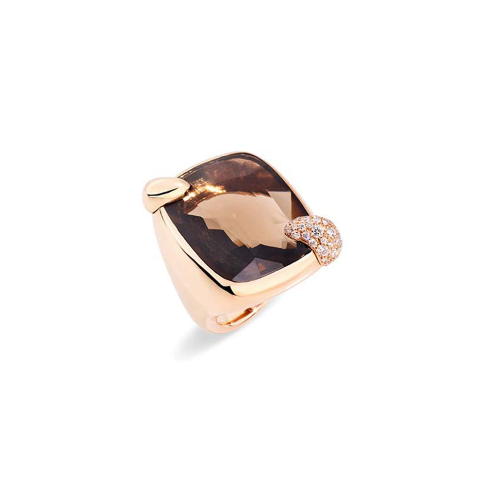 Bague Ritratto en Or Rose 18K, Diamant Blanc & Quartz Fumé