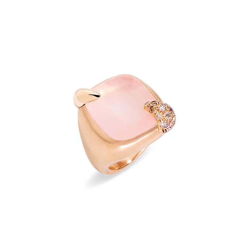 Bague Ritratto en Or Rose 18K, Diamant Brun & Quartz Rose