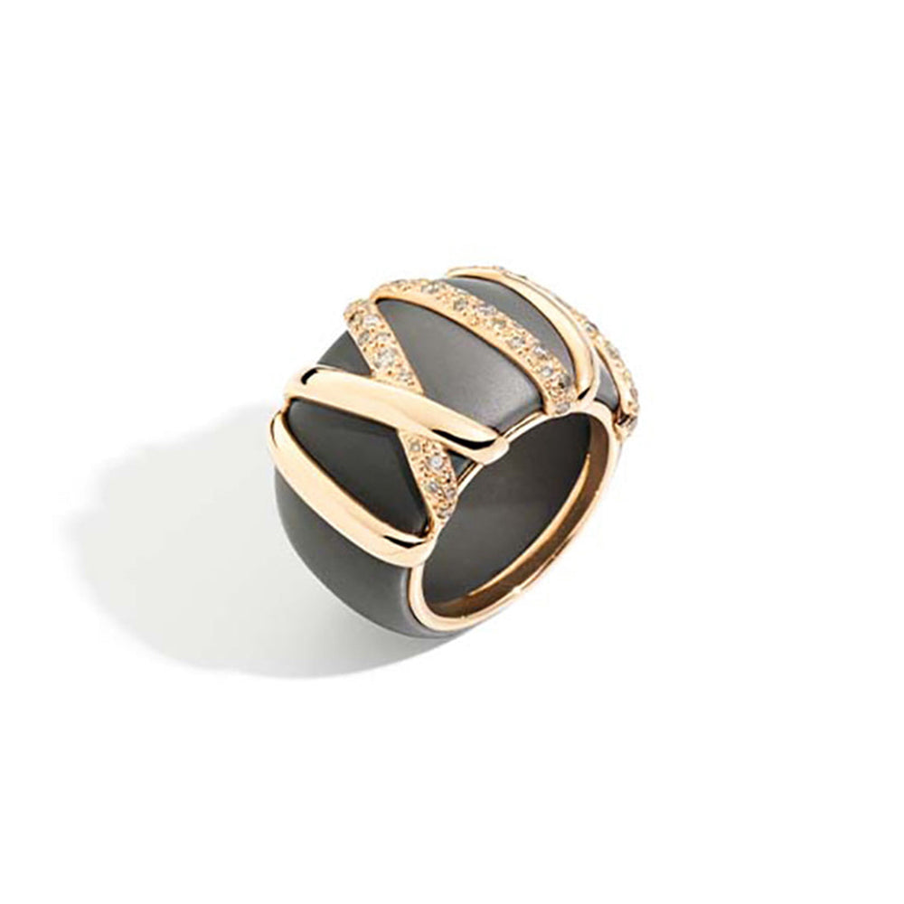 Bague Titanio en Or Rose 18K & Diamant Brun et Titane