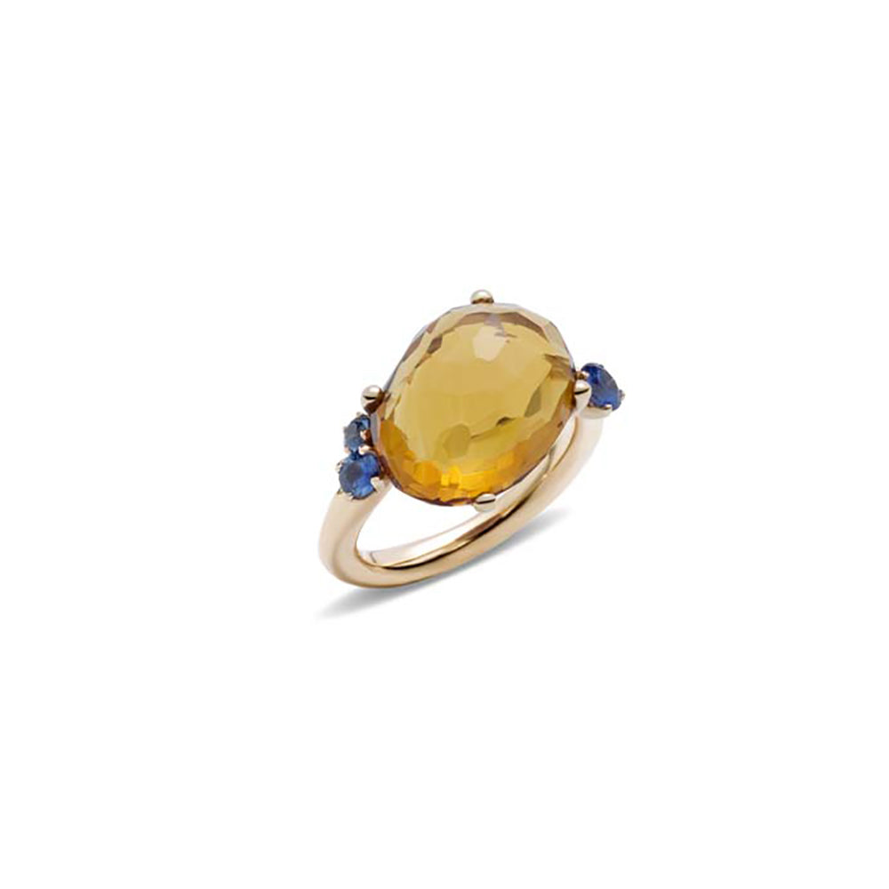Bague Bahia en Or Rose 18K & Citrine Quartz et Saphir Bleu