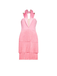 Robe E.Franchi maxi col à franges - Rose