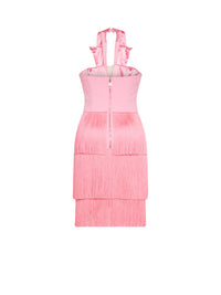 Robe E.Franchi maxi col à franges - Rose