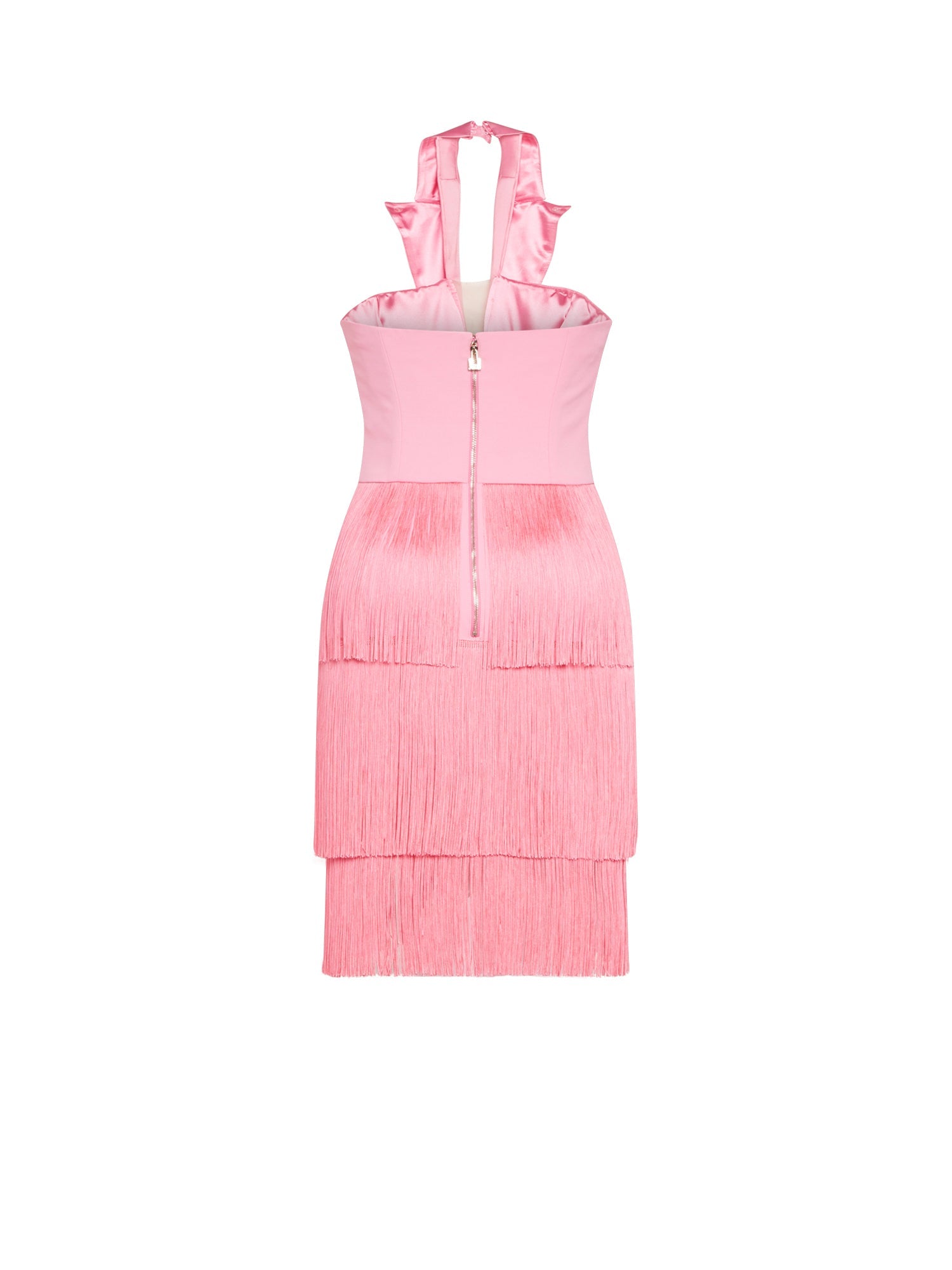 Robe E.Franchi maxi col à franges - Rose