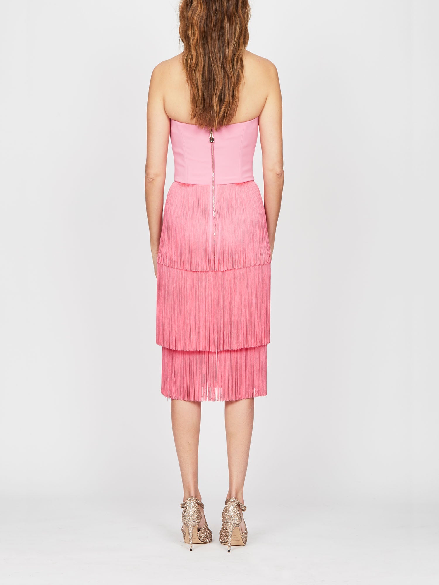 Robe E.Franchi maxi col à franges - Rose