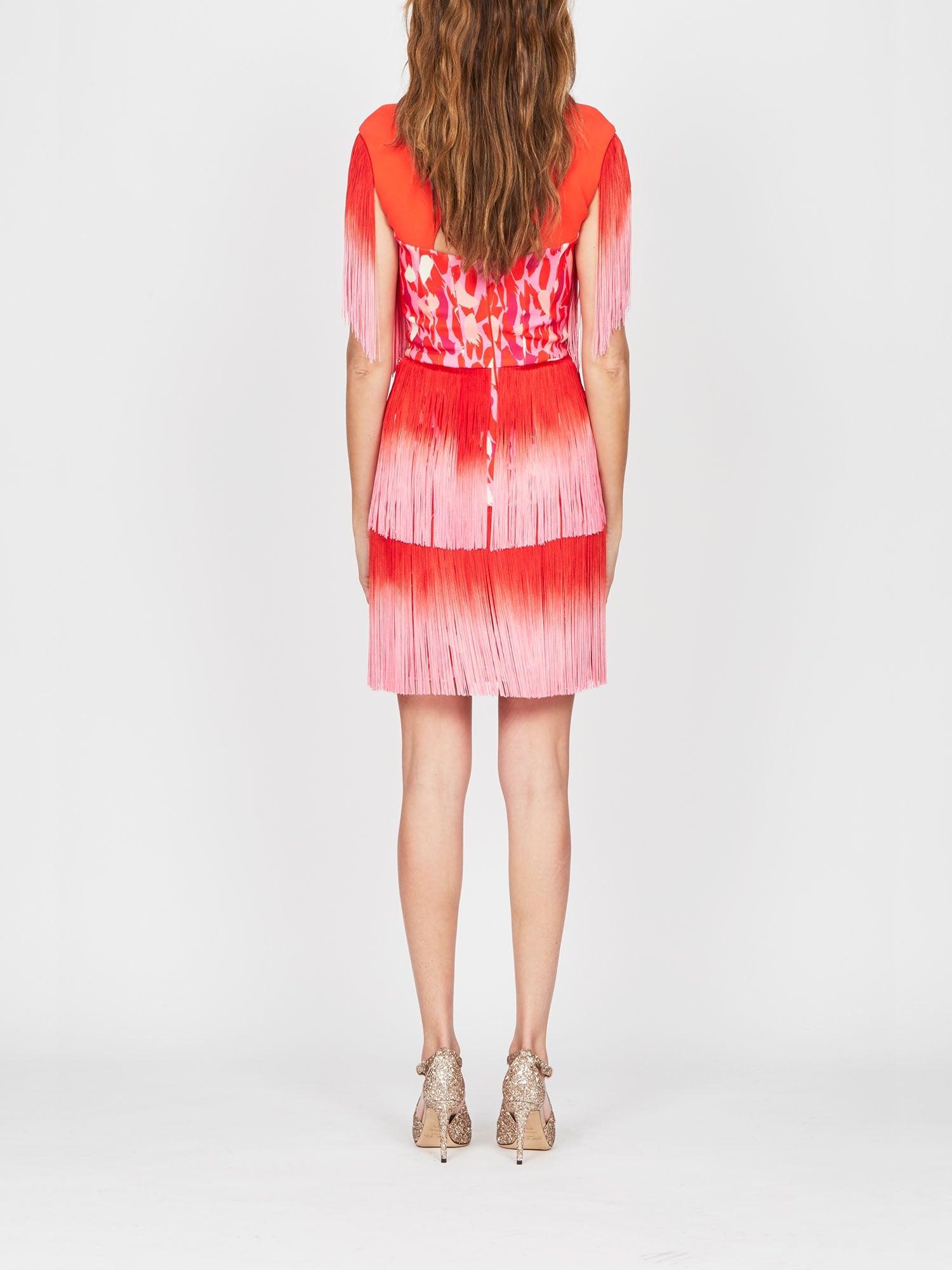 Robe E.Franchi tie and dye à franges - Rouge