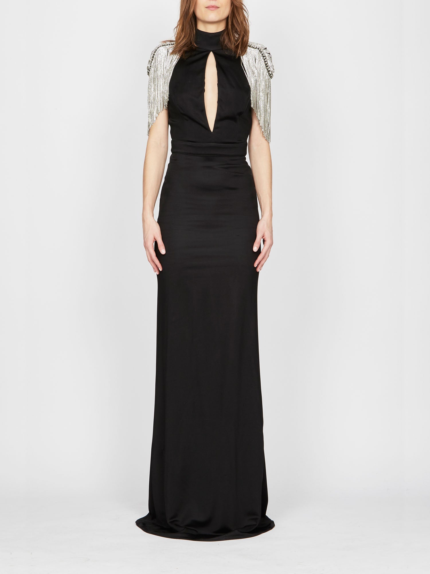 Robe longue E.Franchi épaulettes à franges - Blanc