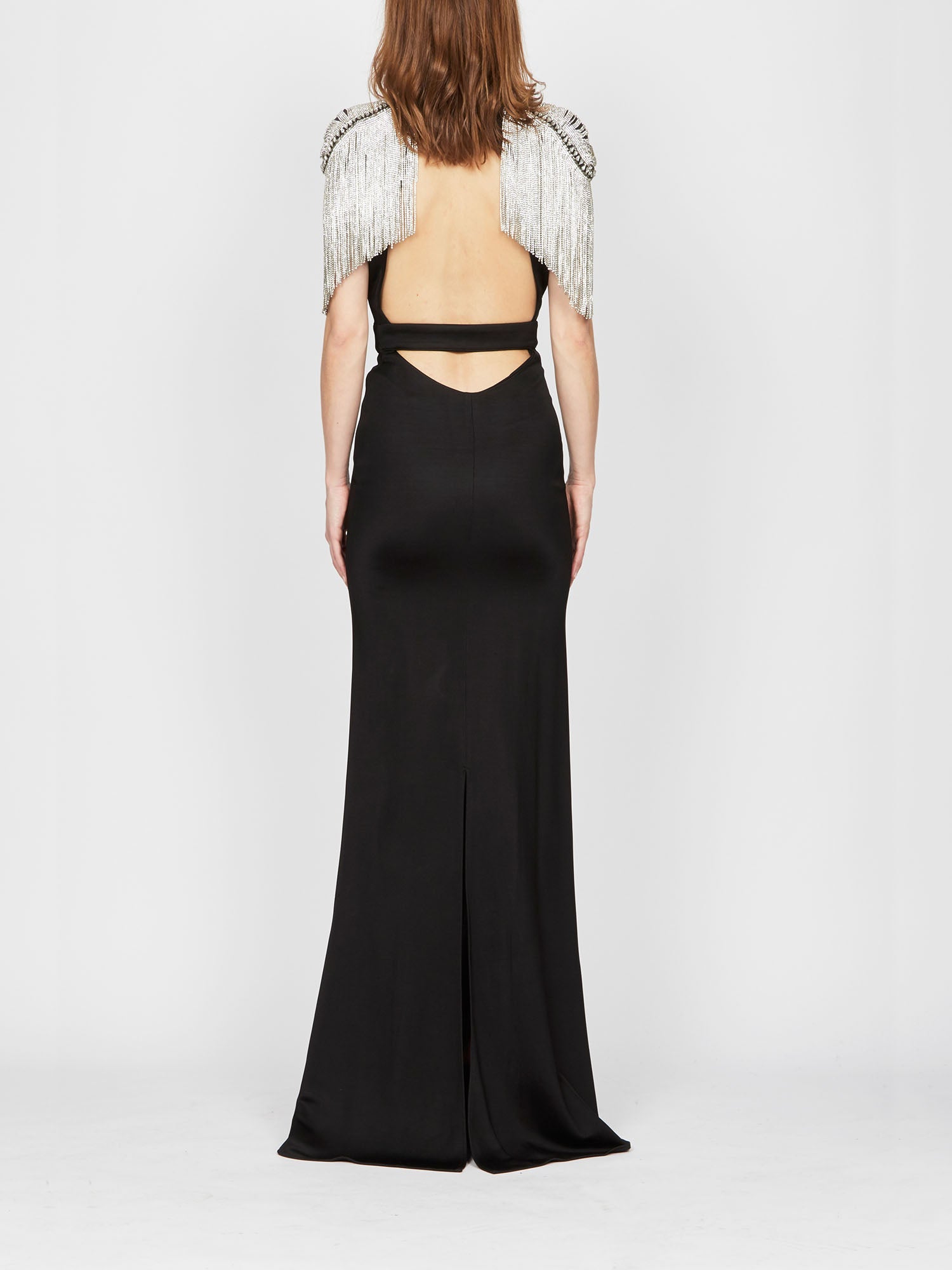 Robe longue E.Franchi épaulettes à franges - Blanc