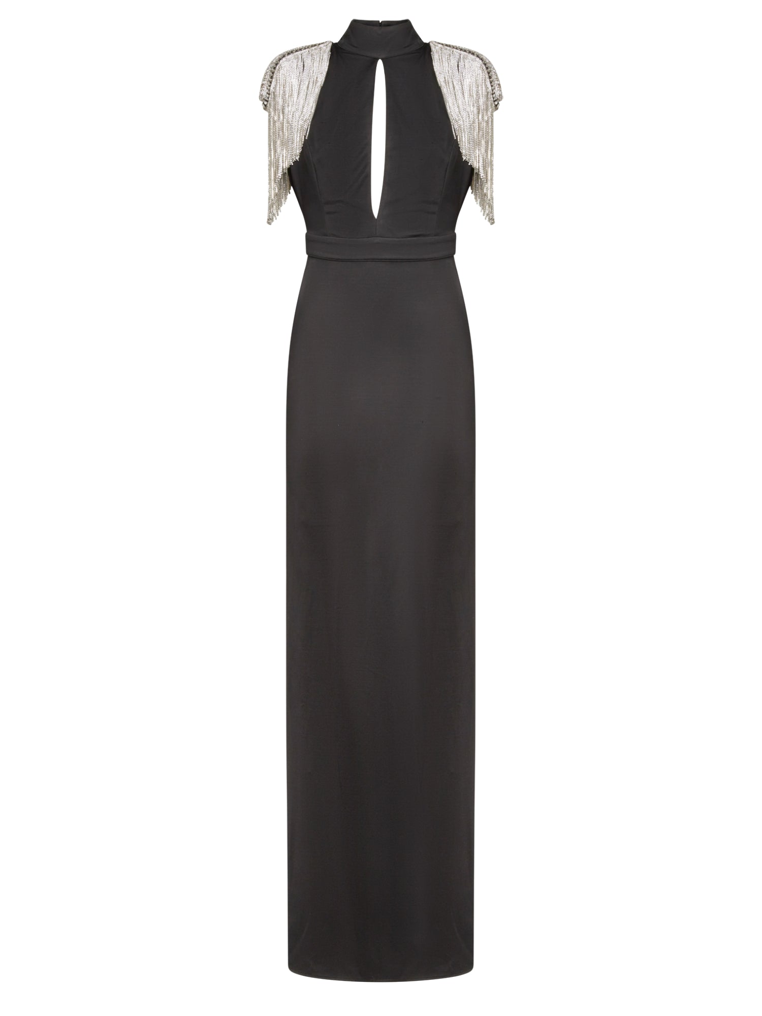 Robe longue E.Franchi épaulettes à franges - Noir