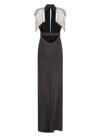 Robe longue E.Franchi épaulettes à franges - Noir