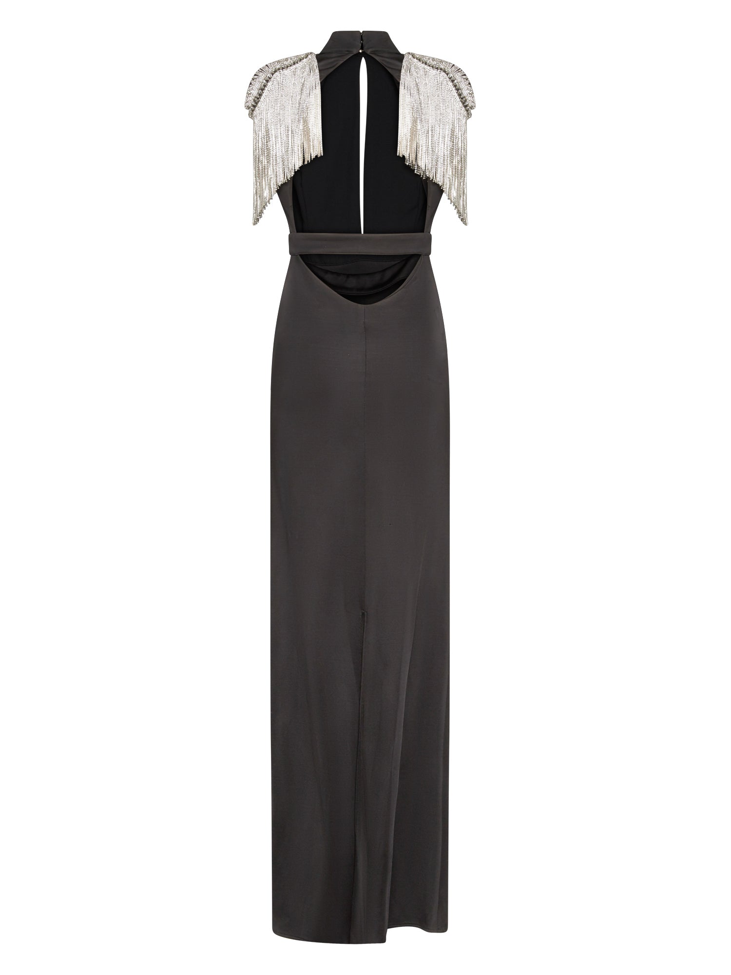Robe longue E.Franchi épaulettes à franges - Noir