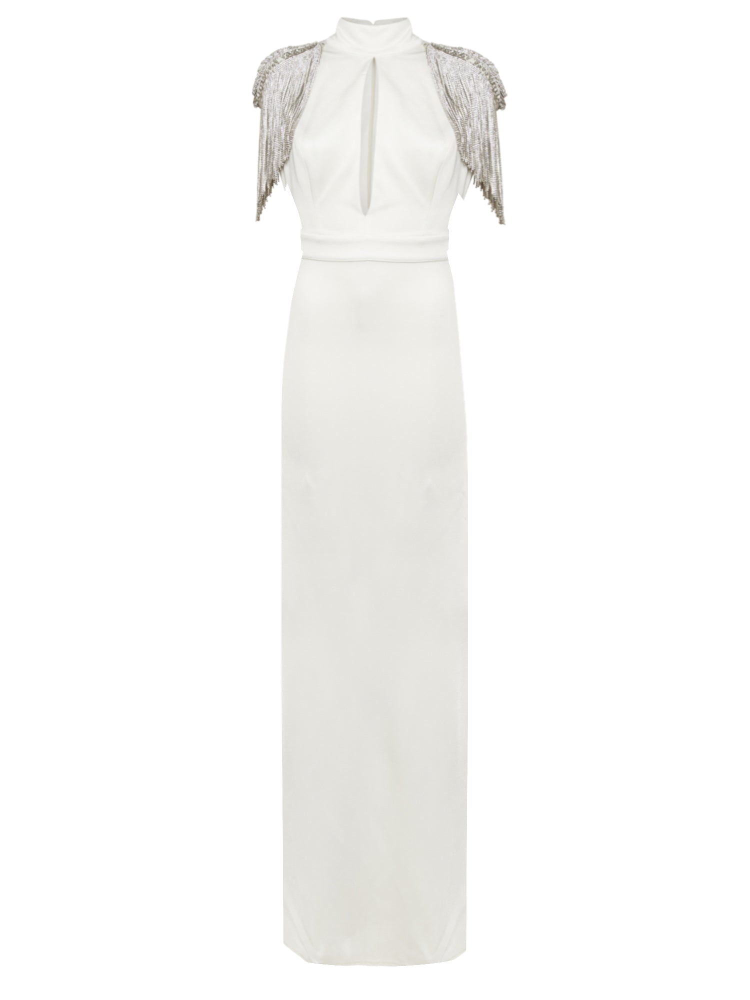 Robe longue E.Franchi épaulettes à franges - Blanc