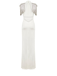 Robe longue E.Franchi épaulettes à franges - Blanc