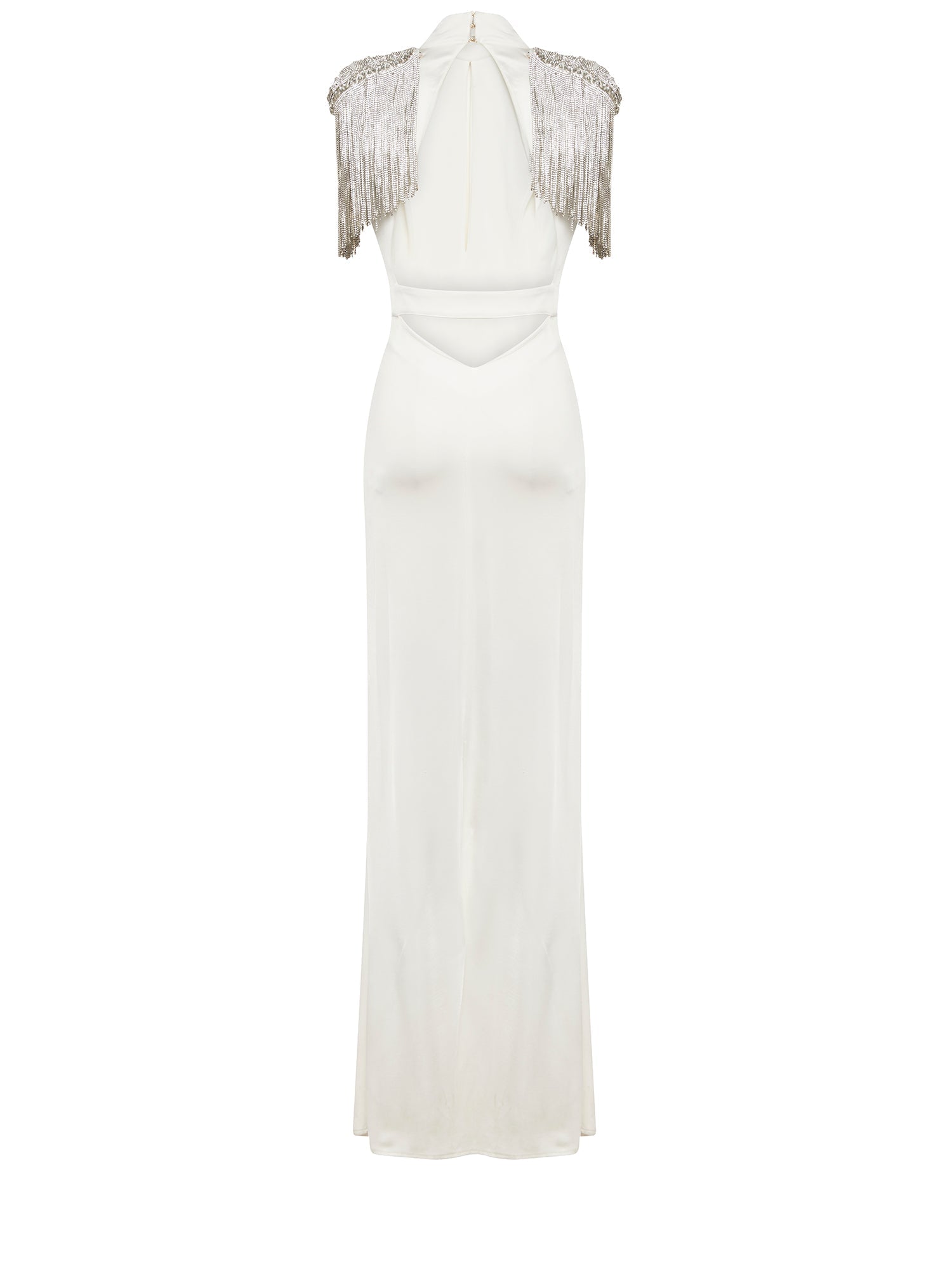 Robe longue E.Franchi épaulettes à franges - Blanc