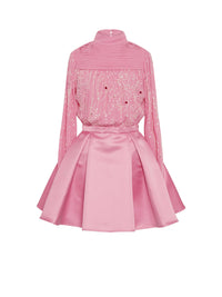 Robe courte E.Franchi col cheminé plissé - Rose