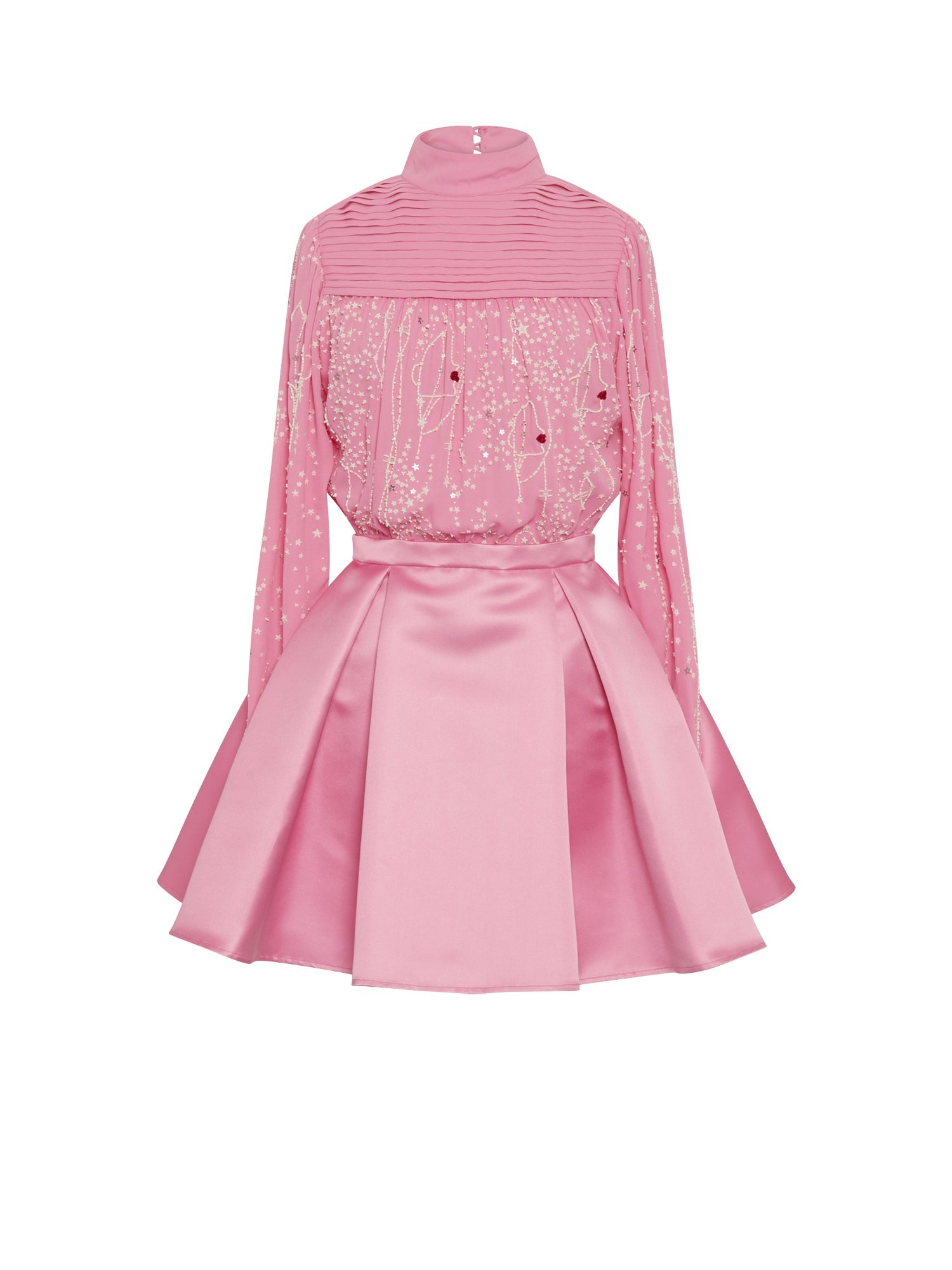 Robe courte E.Franchi col cheminé plissé - Rose