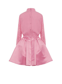 Robe courte E.Franchi col cheminé plissé - Rose