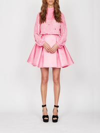 Robe courte E.Franchi col cheminé plissé - Rose